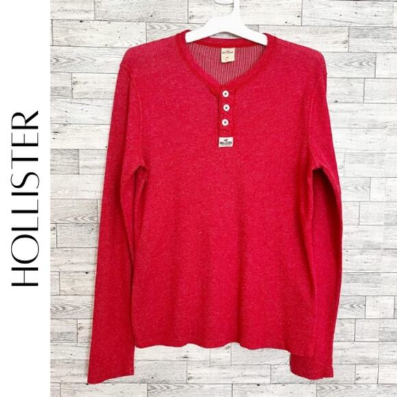 HOLLISTER Men’s Red Long Sleeve Henley Pullover, M - Picture 1 of 9